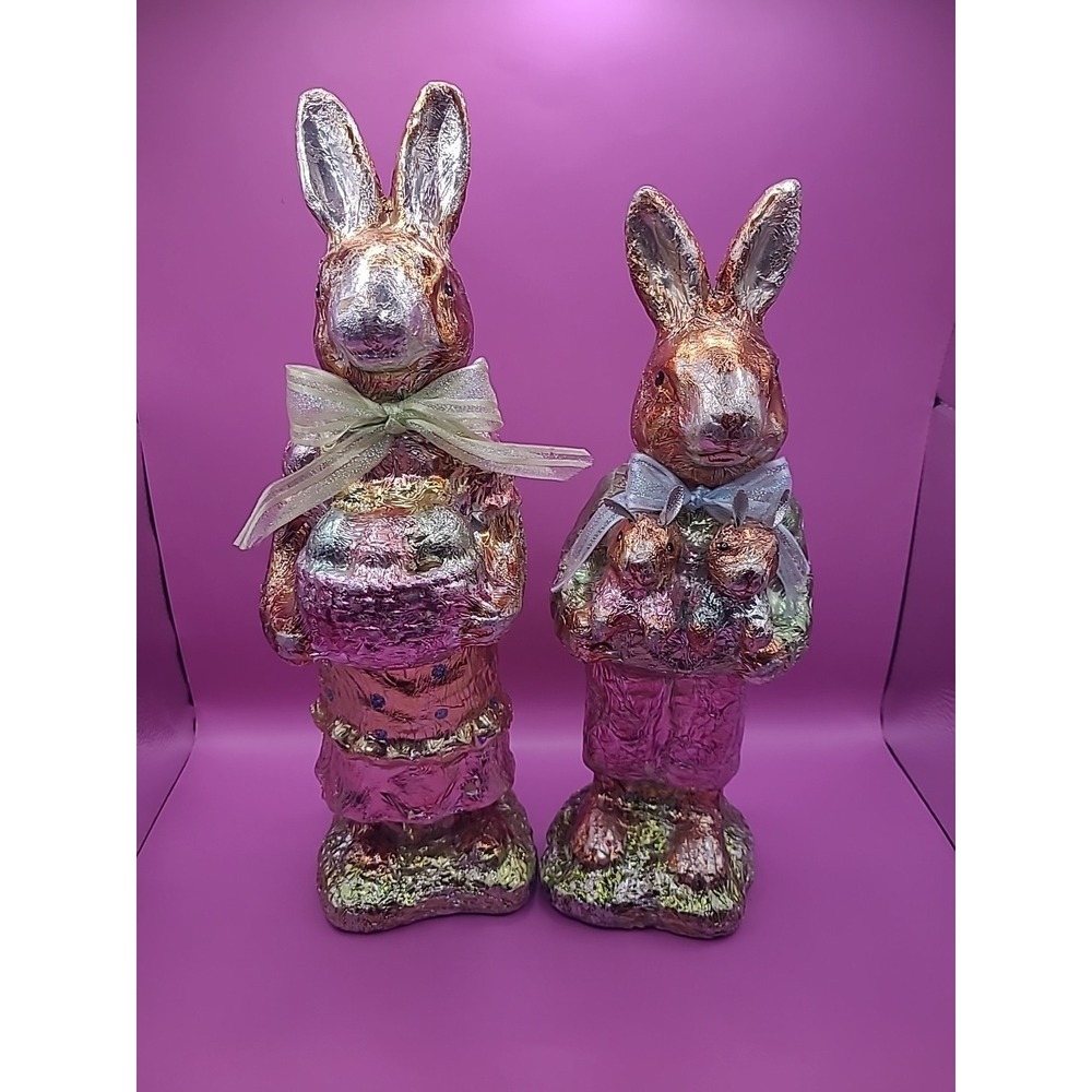 Vintage Ganz Faux Foil Wrapped Chocolate Easter Bunny‎ Rabbit Lot Two Bunnies
